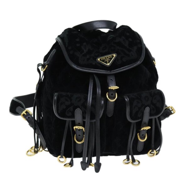PRADA Quilted Backpack Velor Black Auth 73128AV - Picture 1 of 16